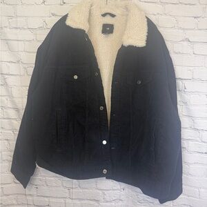 H&M Black Corduroy Sherpa Lined Jacket 3XL Cozy Trucker Oversized Winter Coat